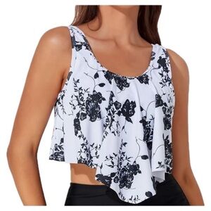 NWT-Sz.L-Swim Top-SUMMER MAE- Black/White Floral Bikini Top